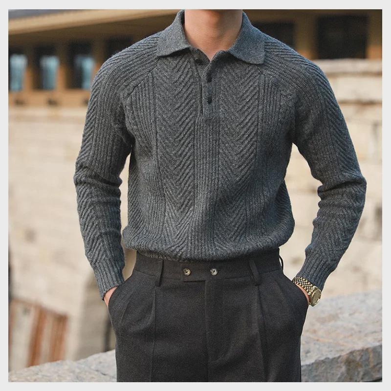 Men's Casual Lapel Polo: Thick, Warm, and Fashionable Slim Fit Autumn/Winter Sweater