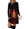 Women's Fashion Casual Dress With Pockets, Decorative Buttons, Christmas Prints, Round Neck And Long Sleeves