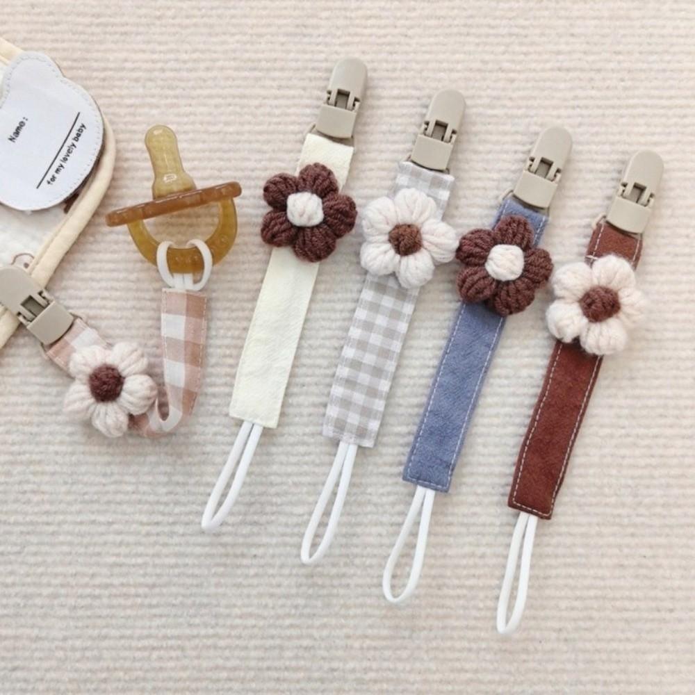Plaid Flower Dummy Nipple Holder Plastic Embroidery Pacifier Clips Charm Baby Pacifier Chain Girls