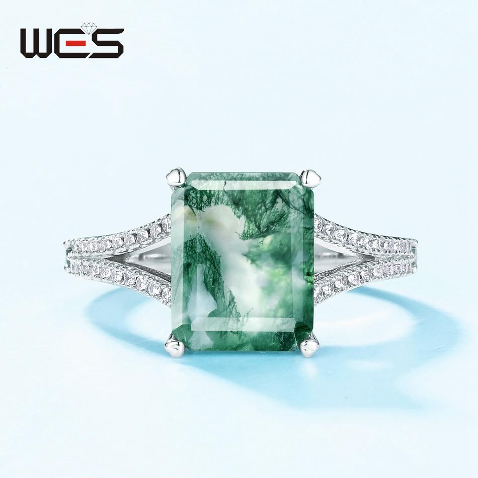 WES   CopperNatural Moss Agate Ring For Women Oval Cut Sea Grass Agate Flower Rings Wedding Party Jewelry Gift