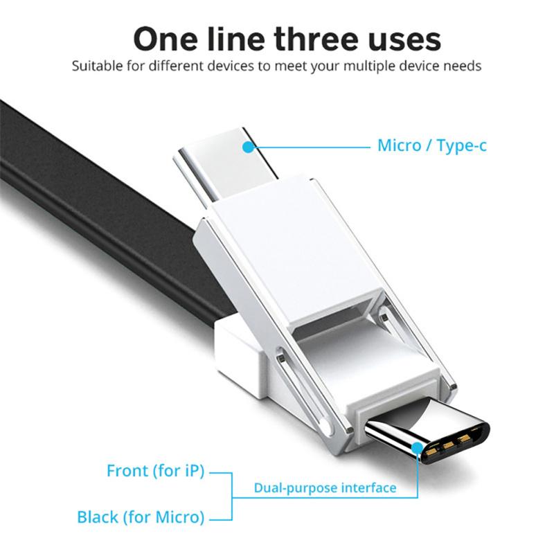 3-in-1 Micro-USB Typ-C Datenkabel Tragbares Schlüsselanhänger-Ladegerät Ladekabel Kompatibel für iPhone