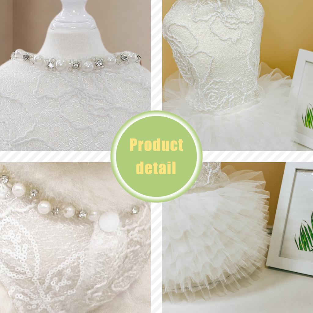 White Dog Dress Puppy Luxury Lace & Pearl Skirt Dog Clothes Princess Dresses Wedding Classic Dress Tutu Skirt for Small Dogs Cat