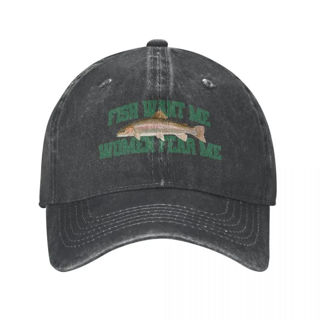 Ryby chcą mnie kobiety bój się mnie Meme czapki baseballowe klasyczne w trudnej sytuacji Denim sprana czapka typu snapback unisex treningi niestrukturalne czapki czapka