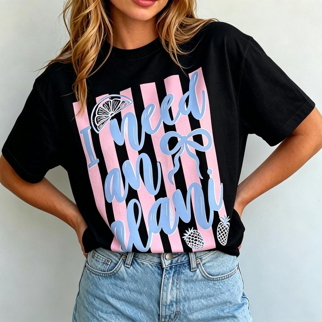 Trendy I Need An Alani Tshirt Energy Drink Vibe Top Alani Energy Lover Tee Pink Blue Striped Casual Top