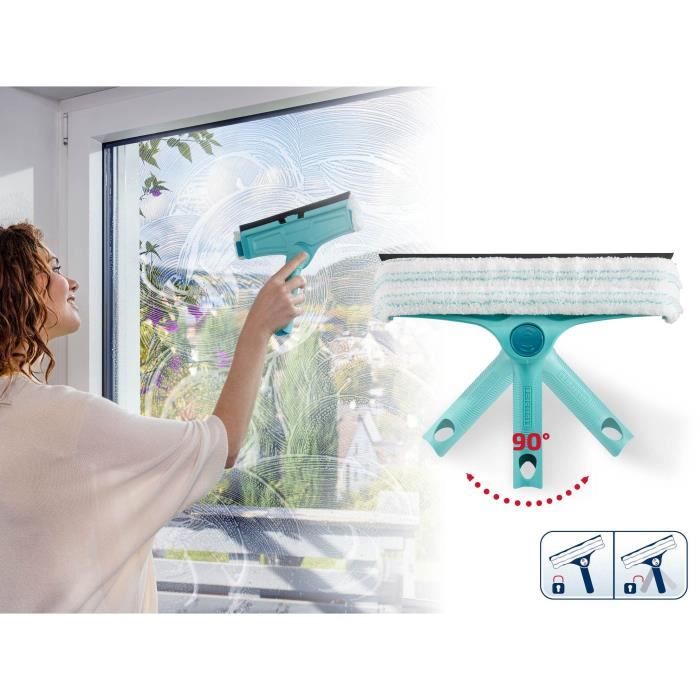 Lave-vitres 4-en-1 avec molleton microfibres Leifheit 51320, raclette vitre 32cm avec fonction de nettoyage brevetée du cadre