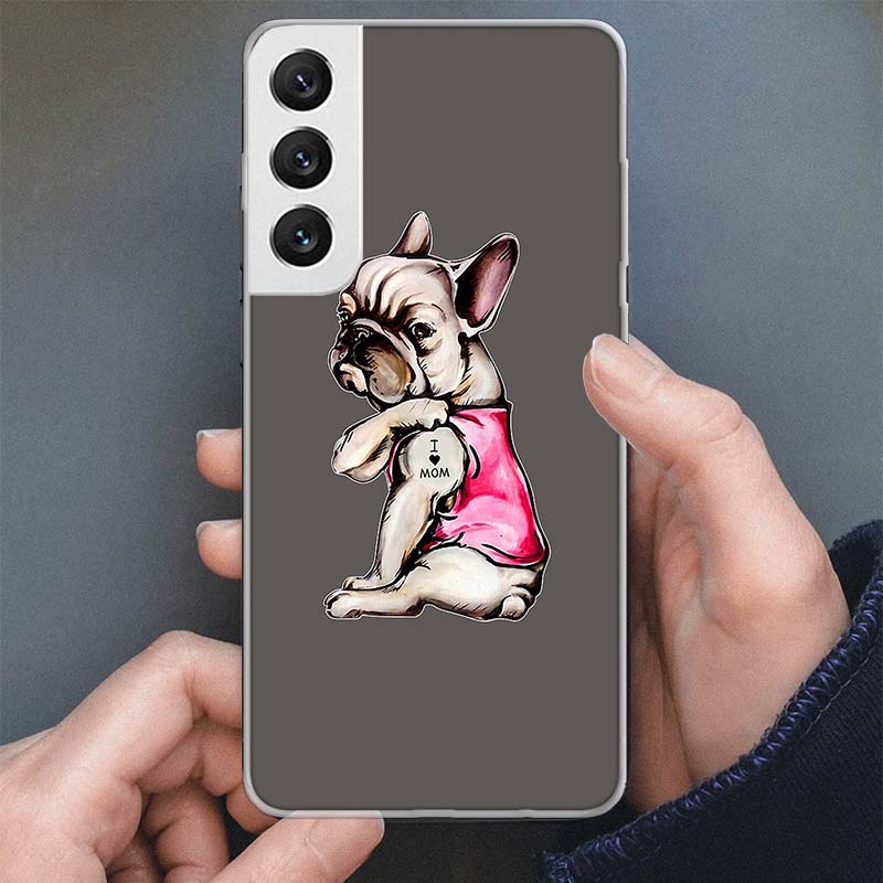 Pug I Love Mom Funny Dog Phone Case For Samsung Galaxy S25 S24 S23 Ultra S22 Plus S21 S20 FE S10 + S25Ultra S24U Soft Cover Shel
