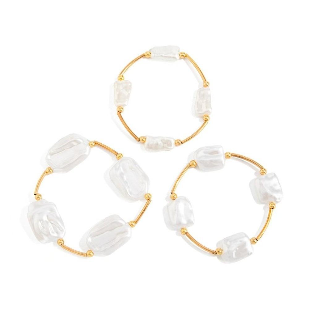 3Pcs/Set Pearl Stacked Bracelet Elastic Color Blocking Beaded Bracelet Set Hand Chain European American Style