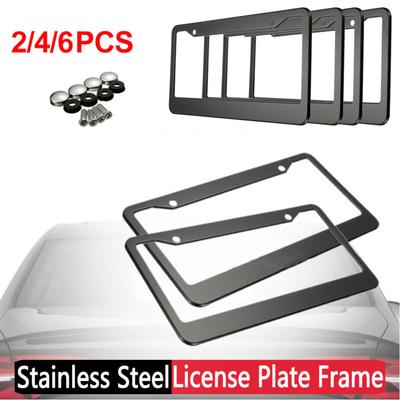 2-6pcs 12in X 6in Stainless Steel Car License Plate Cover Car Accessories Auto Frame Cover For USA Canada License Plates