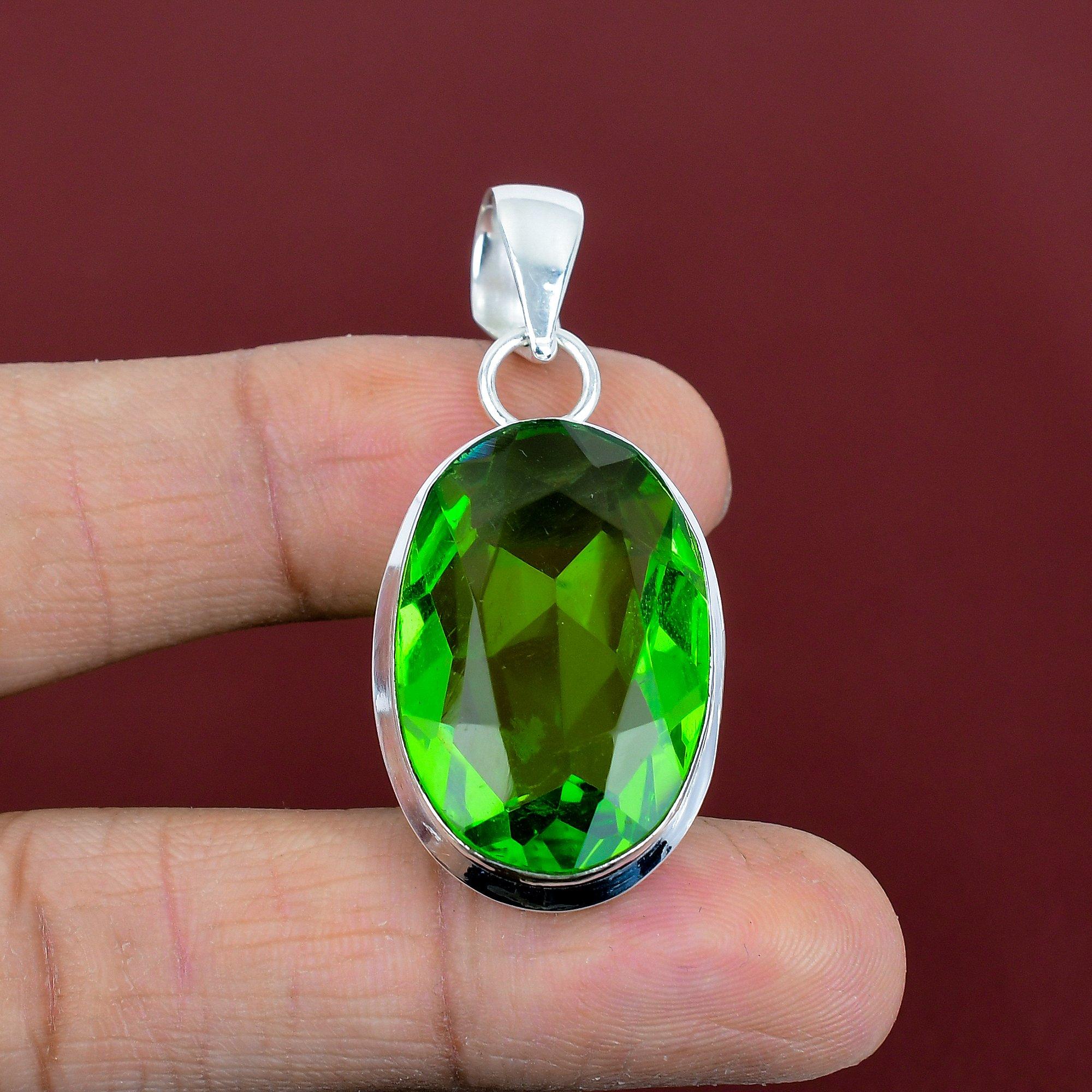 Faceted peridot pendant genuine gemstone jewelry handmade pendant 925 sterling silver pendant peridot jewelry gifts for him designer pendant