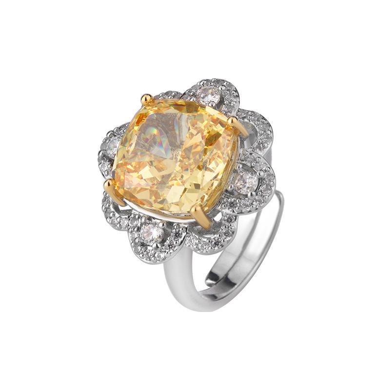 Jewelry High Carbon Diamond Ice Flower Cut Copper Inlaid Yellow Diamond Set Female Lead 12 * 12 * 8 * 8