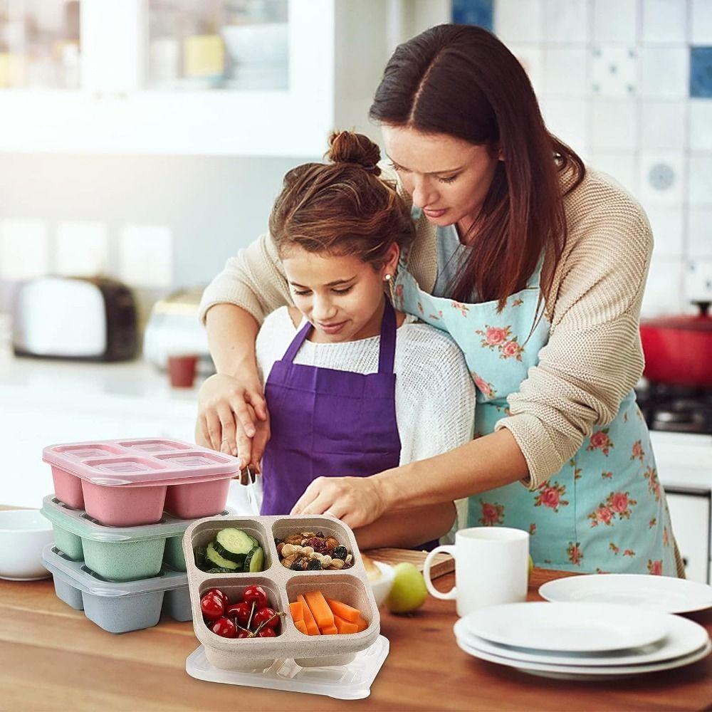 4Pcs/Set Stackable Snack Containers 4 Compartments Divided Snack Box  Food Storage
