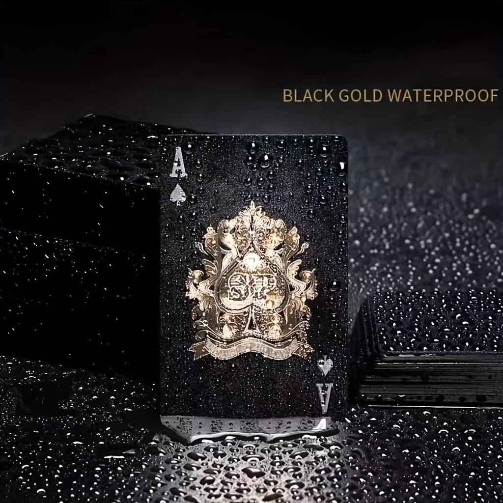 Waterproof Black & Golden Foil Playing Cards - Durable Plastic Poker Deck for Tabletop Games