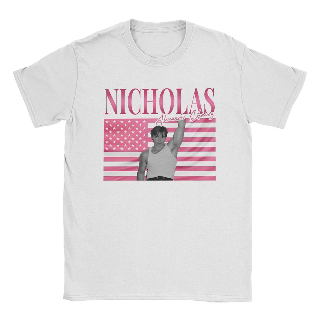 Men's T-Shirt Nicholas Alexander Chavez Actor Vintage 100% Cotton Tee Shirt Short Sleeve Pink USA Flag T Shirt O Neck merch New