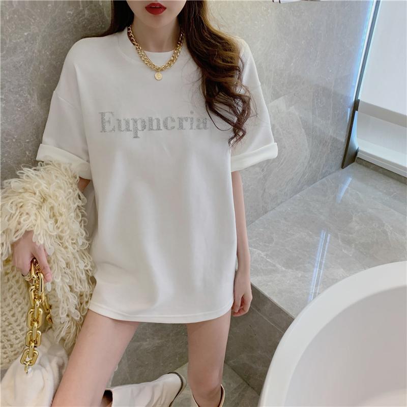 Summer Women Letter Print T-Shirt Girl Harajuku Round Neck Loose Casual Y2K White Pink Blue Tops Tees Short Sleeve Graphic T Shirts Hip Hop Streetwear