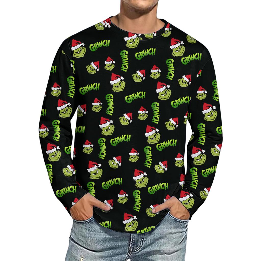Men's Christmas Printed Imitation Cotton Long-sleeved Shirt
