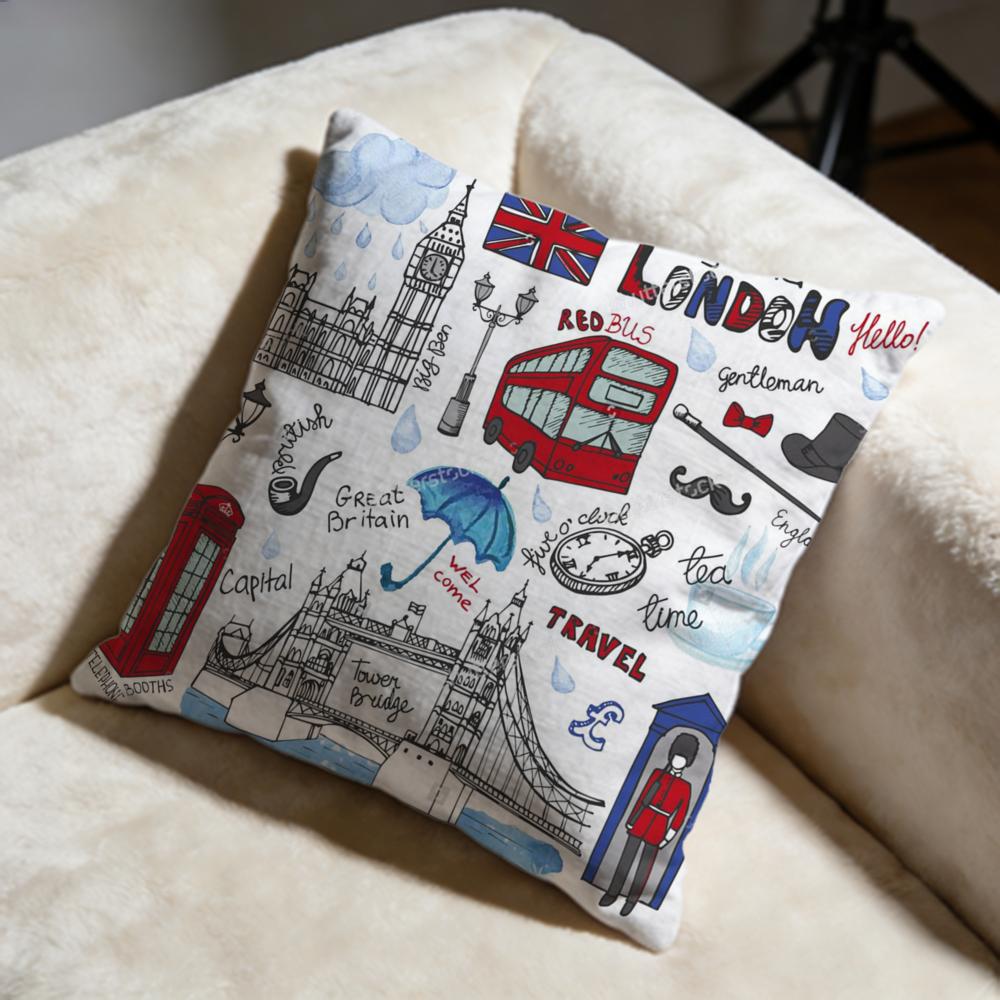 England Printed Cushion Cover Soft Decorative Pillow Case Suitable for Bedroom Sofa Car Travel Use