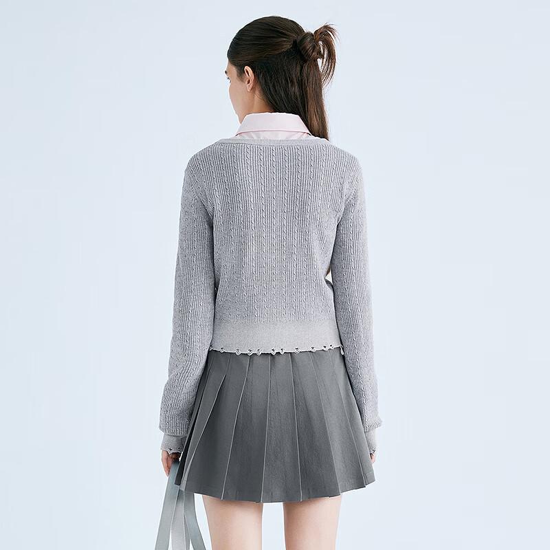 LED'IN 2025 Spring V-Neck Heart Pattern Knit Sweater