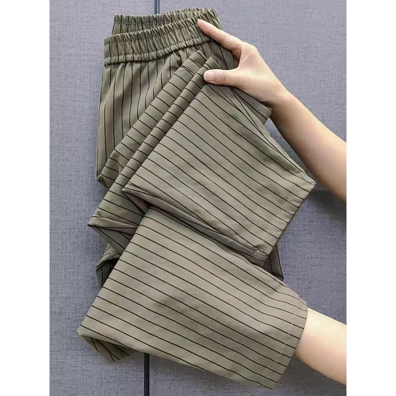 

Осенние свободные брюки из чистого хлопка с высокой посадкой и вертикальными полосками в стиле кэжуал Article khaki XL