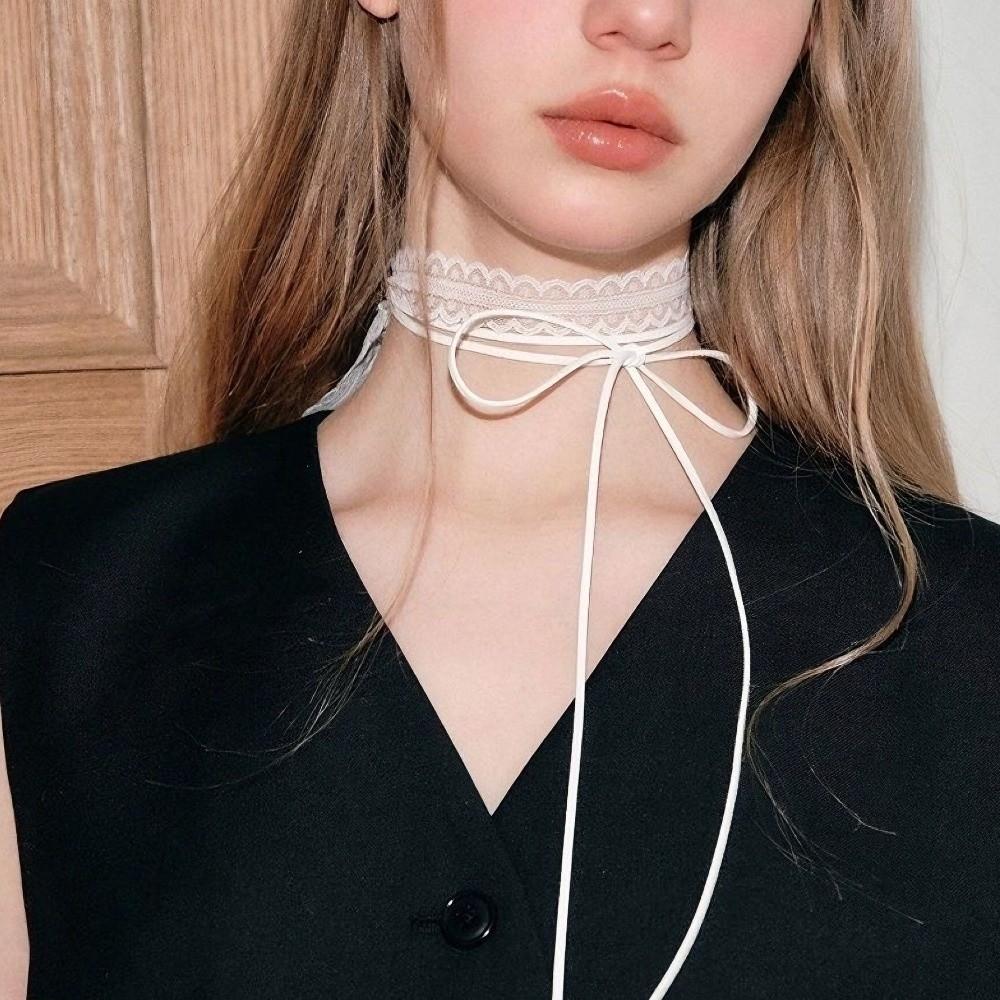 Thin Mesh Lace Clavicle Scarf Sweet Clavicle Chain Versatile Ribbon Choker Necklace Y2K