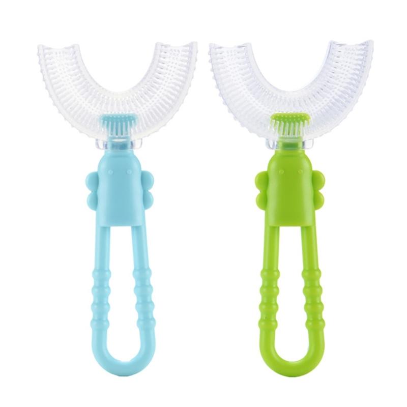 Food Grade Silicone Toothbrush U-Shaped Tooth Brush 360° Oral Teeth Cleaning for Toddlers Child Pink/Yellow/Blue/Green