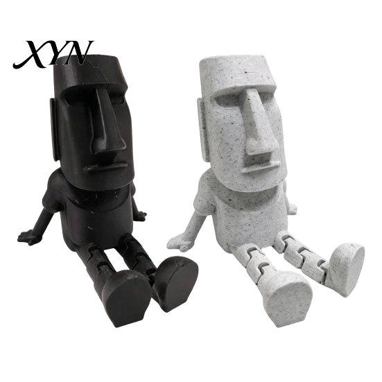 Creative Desktop Sculpture 3D Printed Moai Statue Action Figure, Movable Joints Articulated Easter Island Play Decoration Rock Sculpture, Mini