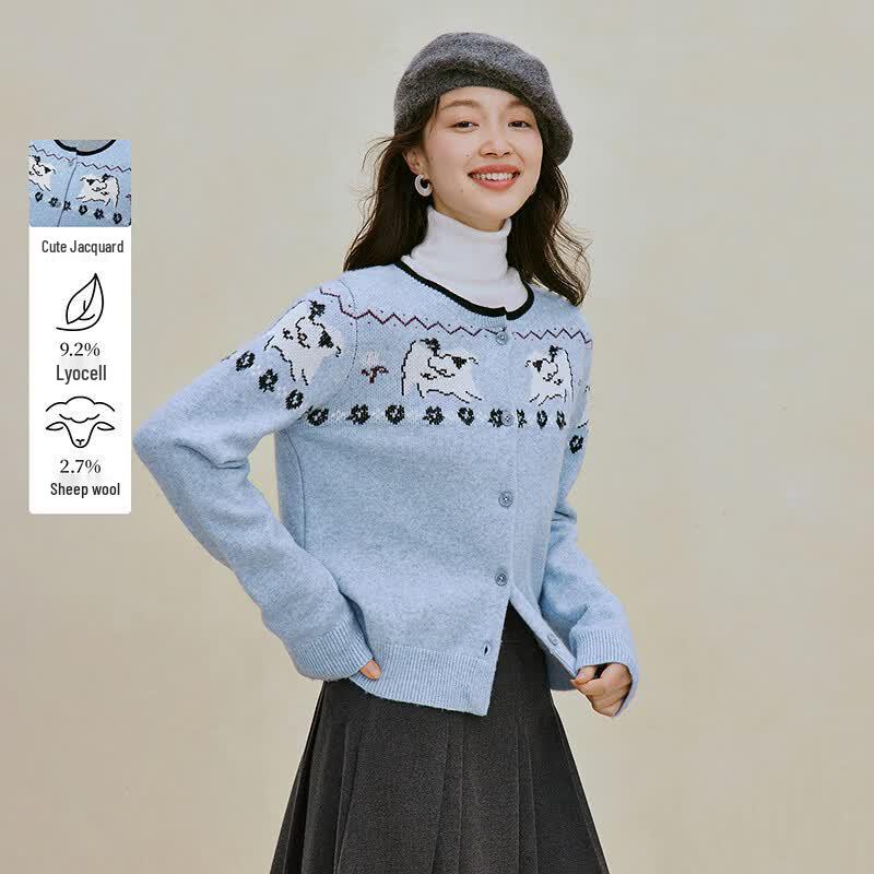 INMAN Women s Lyocell Wool Jacquard Knit Cardigan S