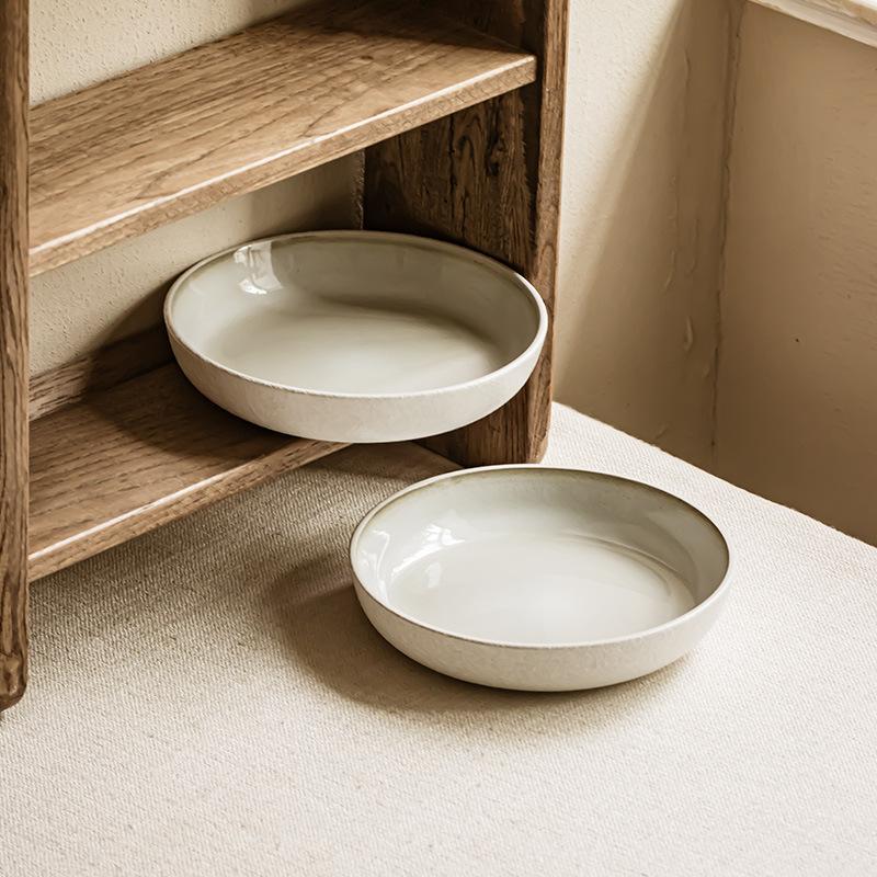 Nordic Minimalist Solid Color White Plate Practical Ceramic Vegetable Plate Large Capacity Disc Salad Plate Pasta Plate Deep Plate Tableware Plate