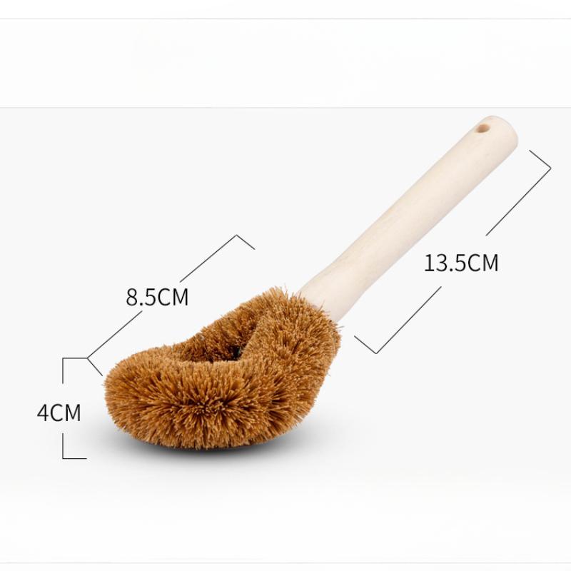 Natural Coconut Brown Pot Brush with Wooden Handle Oil-free Kitchen Supplies Cleaning Wooden Brush Tools Cleaning  Coconut Brush