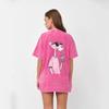 Damen Crew Neck Kurzarm T-Shirt Vintage Gewaschen Cartoon Rosa Panther Druck Locker Oversized Lässiges Tee Top