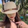 Hiking Straw Cowgirl Hat Summer Sunscreen Visor Cap Fashion Western Cowboy Hats  Outdoor