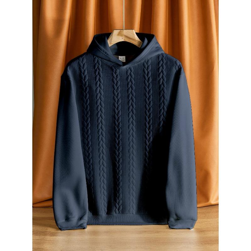 

Мужской свитер большого размера на осень и зиму, повседневный, утолщенный, жаккардовый, с капюшоном, с длинным рукавом, мужской топ XXXL тёмно-синий