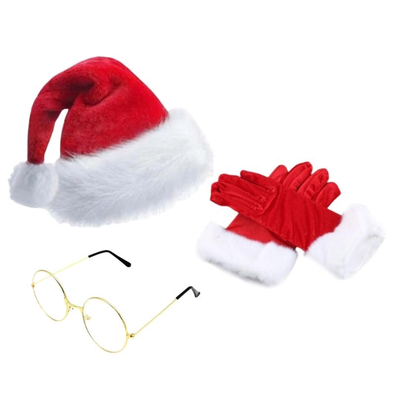 Santa Suit Christmas Santa Clauses Costume for Men Women 3/4Pcs Santas Costume Outfits Funny Bear Hat Glasses Gloves