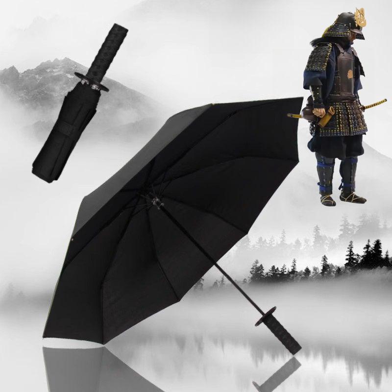 Paraguas Espada Katana Plegable Bloqueo UV Negro Sombrilla Impermeable Katana Japonesa Real Sable Samurai Paraguas Sombrilla Regalo