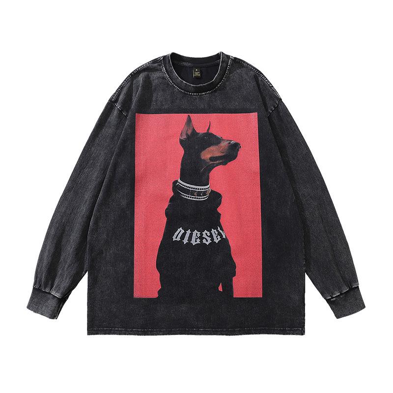 TKPA Doberman Vintage Crew Neck Unisex T-Shirt – Washed, Retro High Street Style, Loose Fit, Short Sleeve Streetwear