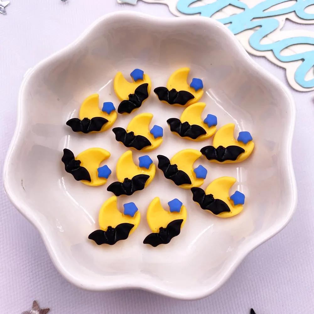 30pcs Resin Mini Colorful Painted Cartoon Ghosts Bat Pumpkin Spider Bat Candle Figurines Flat Back Nail Art DIY Scrapbook M437 H