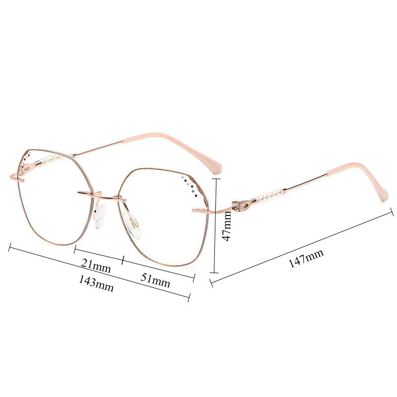 Neue randlose Lesebrille mit Diamantbesatz, modische Anti-Blaulicht-Lesebrille, modisches Perlen-Set, Damen-Alterssichtigkeitsbrille