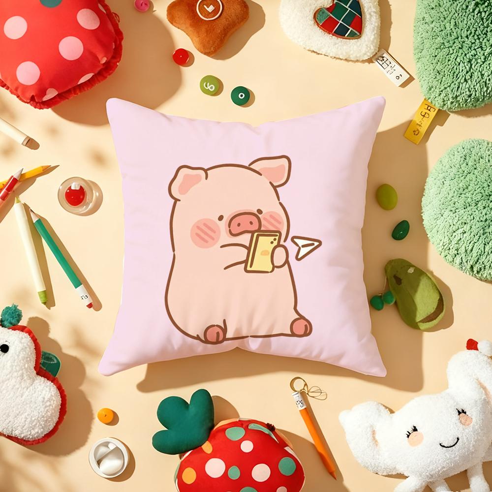 Cute Cartoon lulu pig Cushion Cover Plush Fabric Soft DoubleSided Printed Sofa Warm Winter Home Gift Pillow Cover