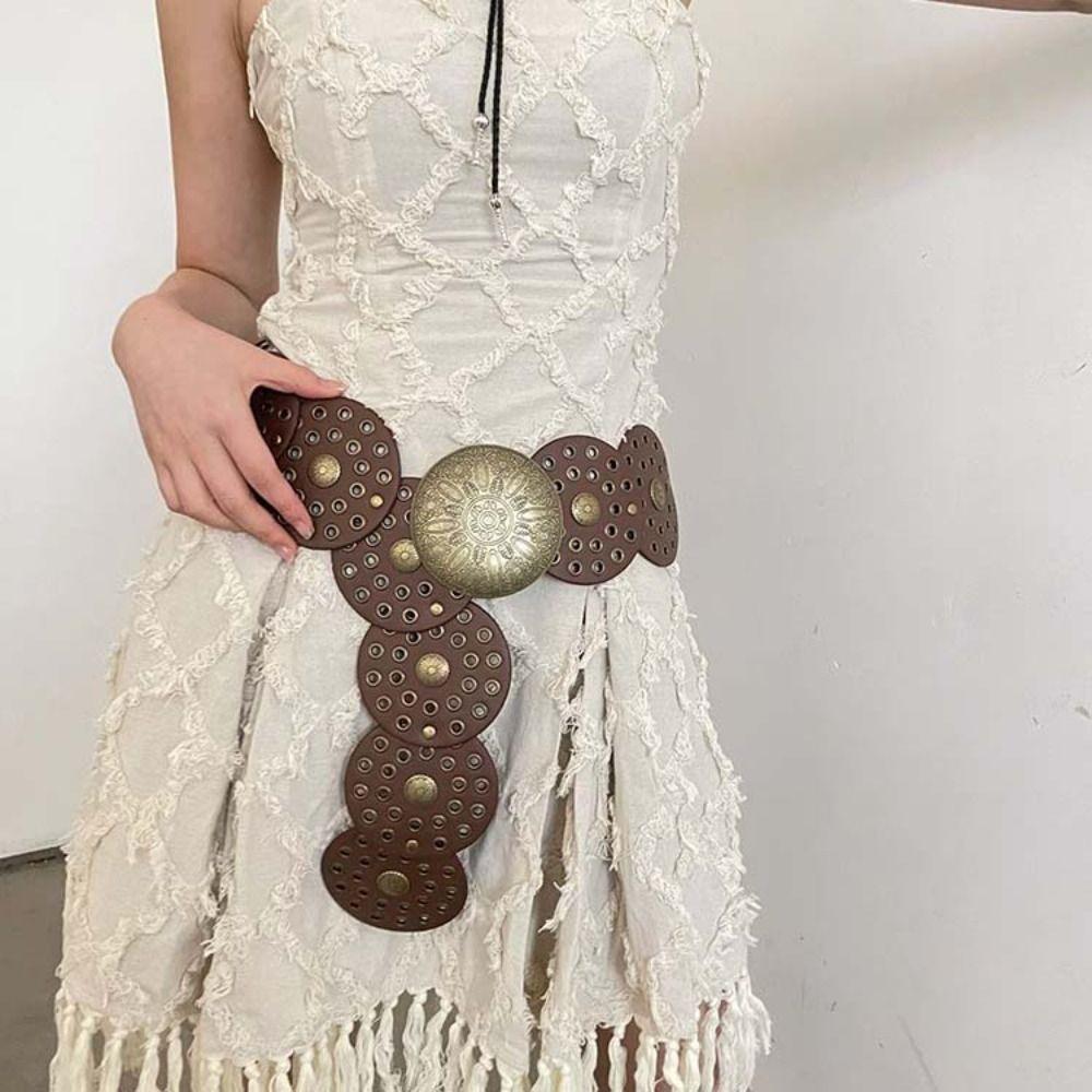 Baroque Style Hollow Belts Y2K Metal Buckle Belts Personality Round Buckle Belts  Decorative Jeans