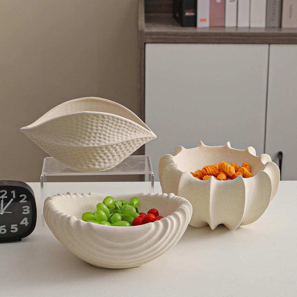 Ceramic Shell Fruit Bowl Textured snack bowl Afternoon tea serving Coffee table centerpiece bowl Decorative storage container