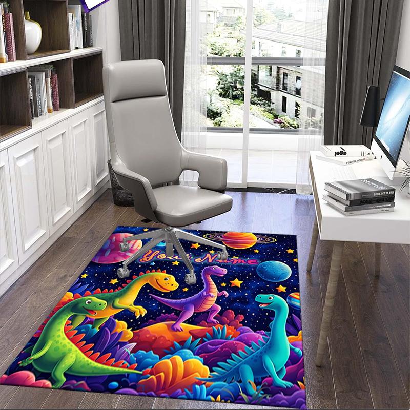 1PC Custom Name Dinosaur Galaxy Adventure Theme Floor Mat Ideal for Living Room, Game Rooms, Office, Bedroom,Floor Mat Playful Design