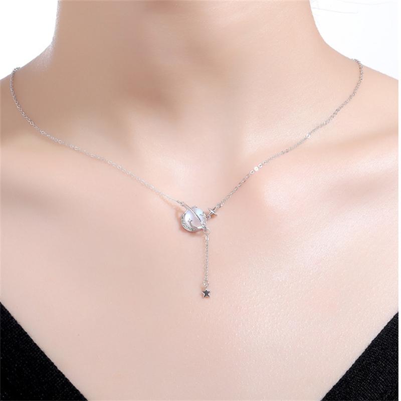 BLINGBAY Women's Pendant Necklace New Planet Exquisite Necklace Jewelry High-Grade Autumn/Winter Silver Tassel Collar Bone Chain Modern Jewelry Gift