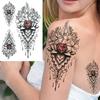 Owl Bird Temporary Tattoos For Women Fake Peony Flower Tattoo Sticker Black Body Art Drawing Tatto Diamond Crystal Jewelry Tatoo