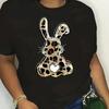Leopard Rabbit Pattern Women Trendy Short Sleeved T-shirt Summer Daily Top Polyester Fiber Fashionable Women Clothing