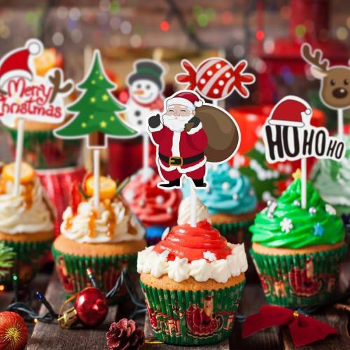 DUOLEIMI Christmas Cake Toppers, Cake Picks, 40 Pieces, Cupcake Toppers, Cute Deer, Christmas Tree, Cake Decorations, Christmas Ornaments, Christmas P