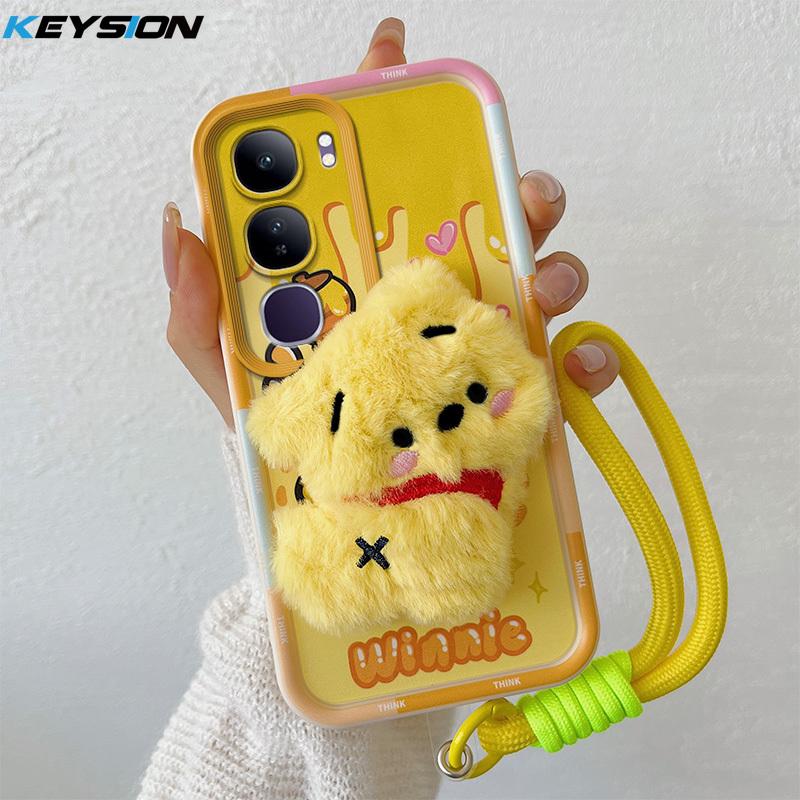 KEYSION Cute 3D Cartoon Plush Case for VIVO V40 Lite V40 SE 80W with Lanyard Soft Silicone Shockproof Phone Cover for VIVO Y19S Y200 5G