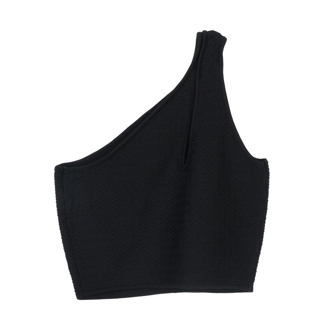 S Family Spring/Summer Sequin Buckle One-Shoulder Knitted Camisole & Black Midi Skirt Set for Women