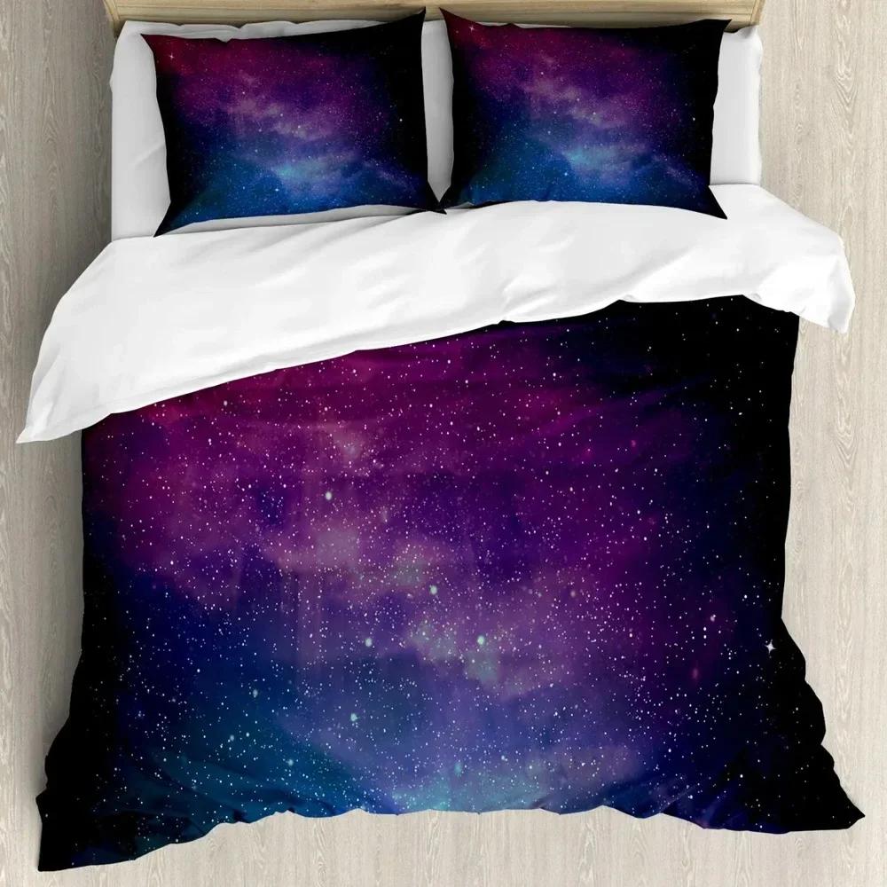 Sky Space Night Time Universe Stars And Nebulas Distant Parts Of Galaxy Comfortable Duvet Quilt Cover Pillowcase Bedding Set