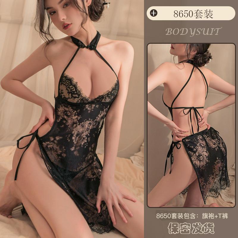 Erotic Underwear, sexy lace Seductional Slimming, Large size Cheongsam, Hot see-through uniform, pajamas wholesale 8650