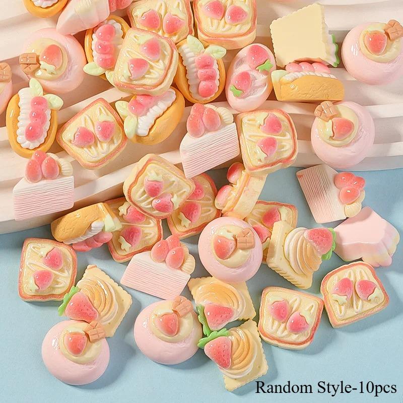 10pcs Petite Creative Strawberry Cake Handmade DIY Cream Resin Small Jewelry Material Workmanship Accessories