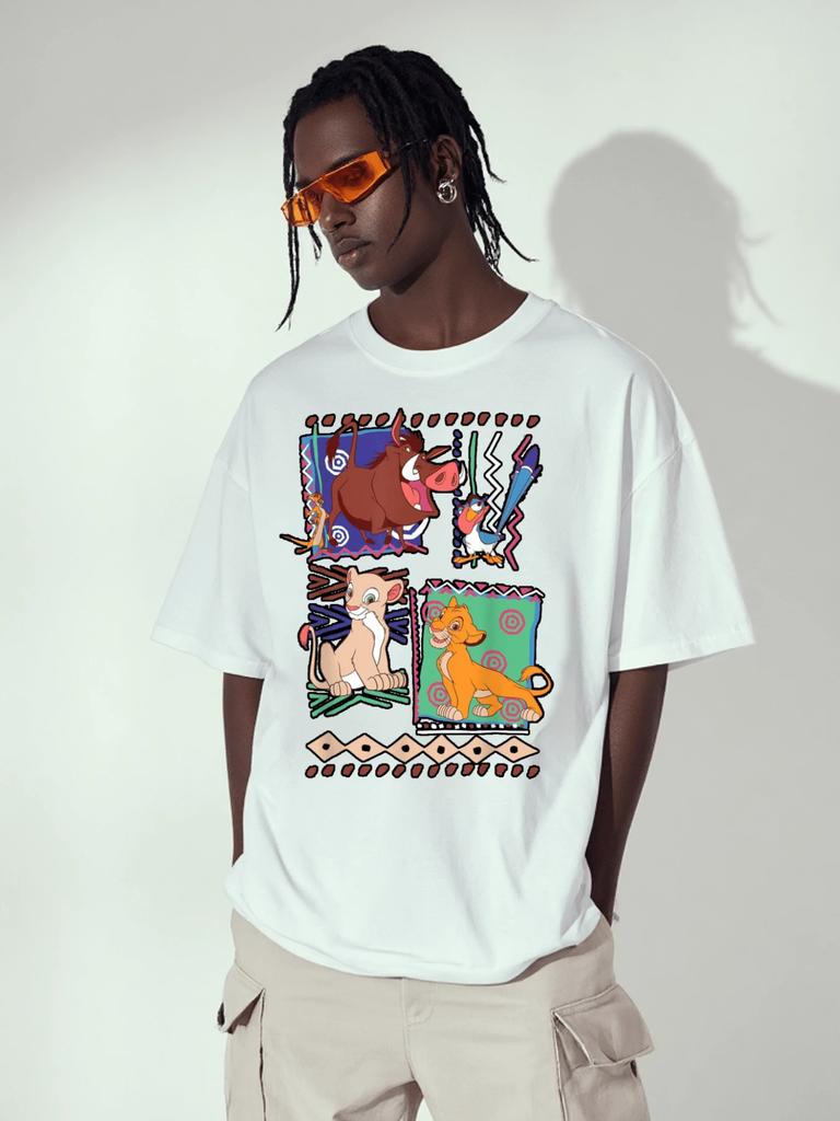 Disney Charming Lion King Mosaic T Shirt Unisex Couples Clothing Summer Cotton Short-Sleeved Parent-Child T-shirt Men Clothing